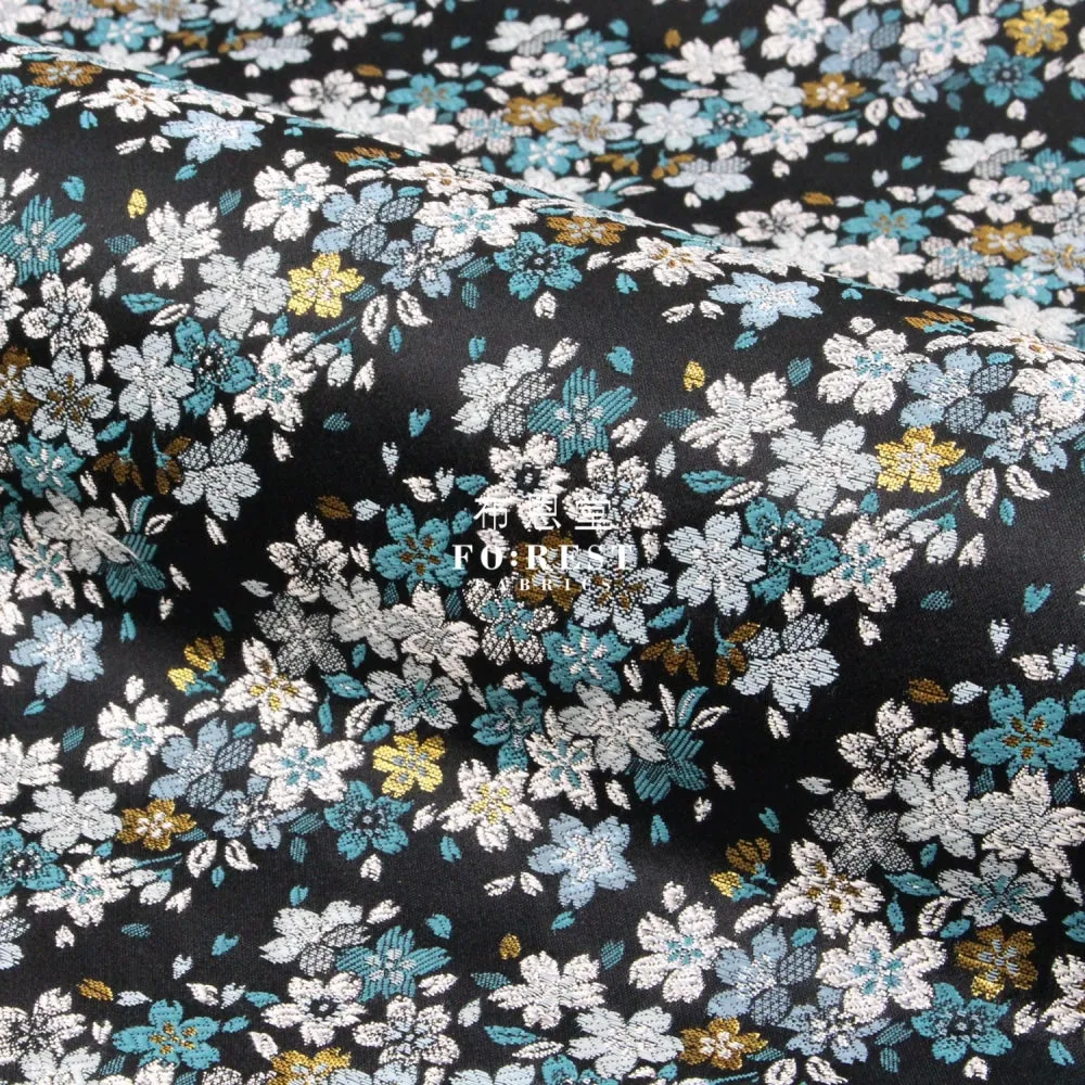 Gold Brocade - Flowing Sakura fabric GrayGreen