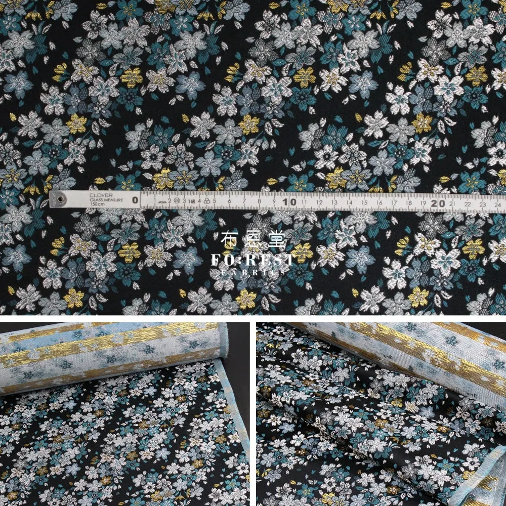 Gold Brocade - Flowing Sakura fabric GrayGreen