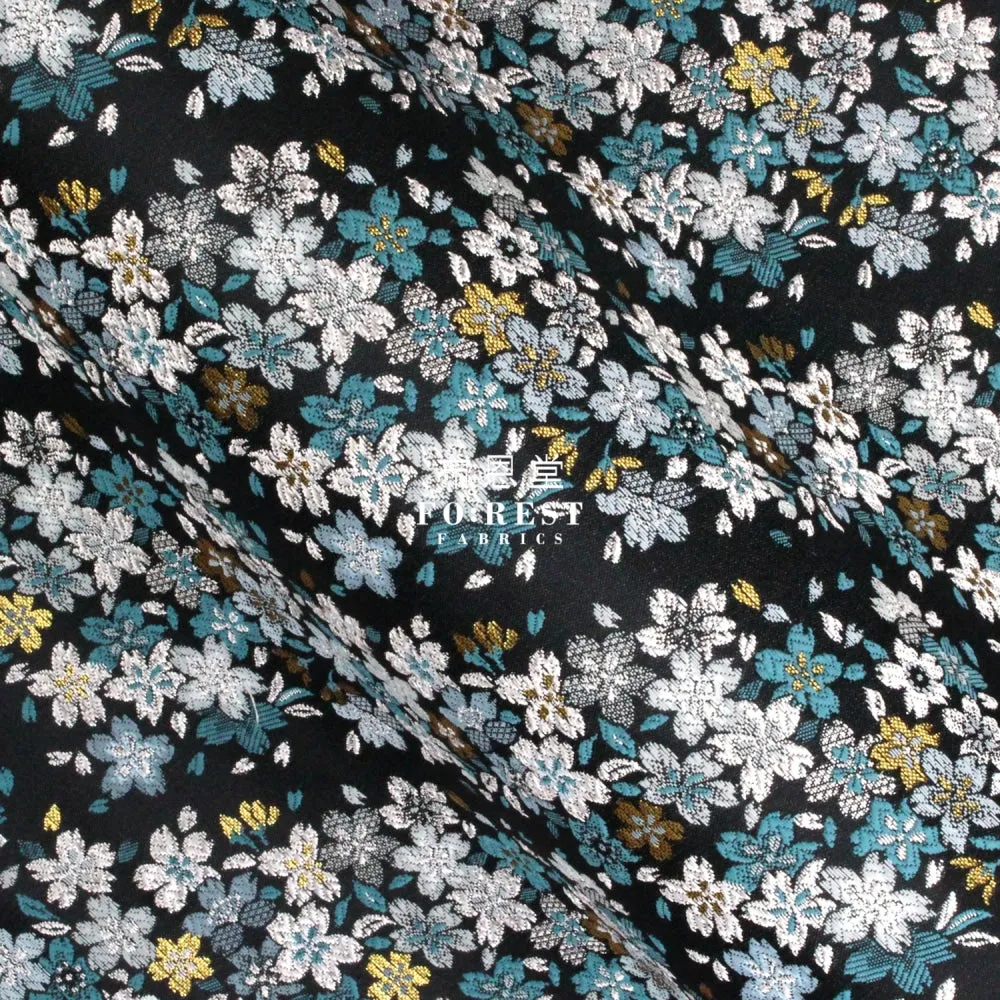 Gold Brocade - Flowing Sakura fabric GrayGreen