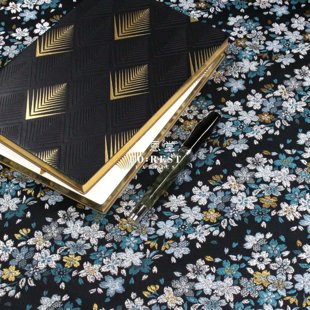 Gold Brocade - Flowing Sakura fabric GrayGreen