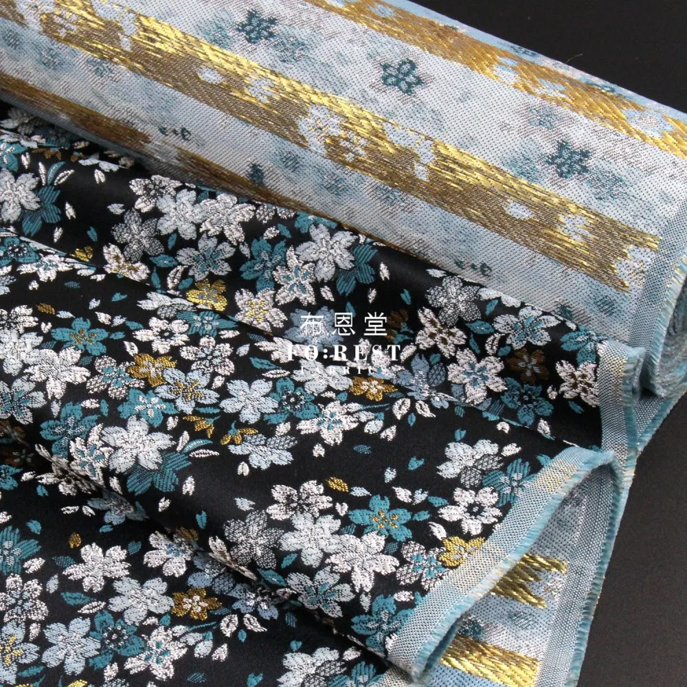 Gold Brocade - Flowing Sakura fabric GrayGreen