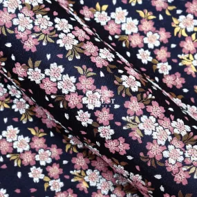 Gold Brocade - Flowing Sakura fabric Navy