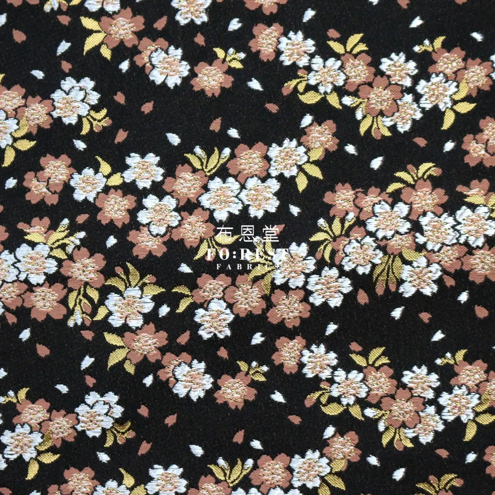 Gold Brocade - Flowing Sakura fabric Orange