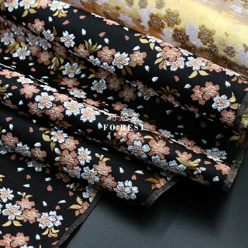 Gold Brocade - Flowing Sakura fabric Orange