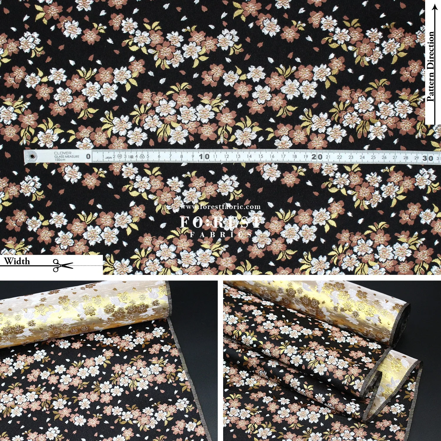 Gold Brocade - Flowing Sakura fabric Orange