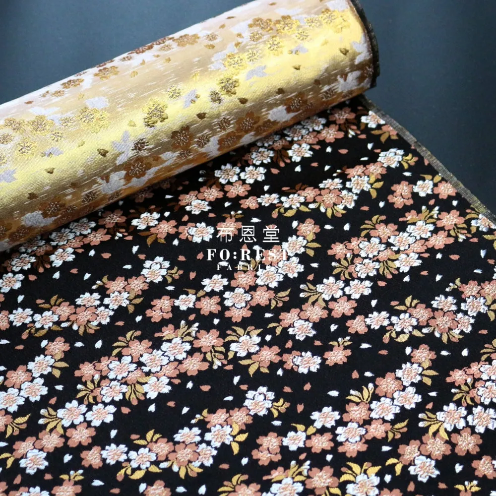 Gold Brocade - Flowing Sakura fabric Orange