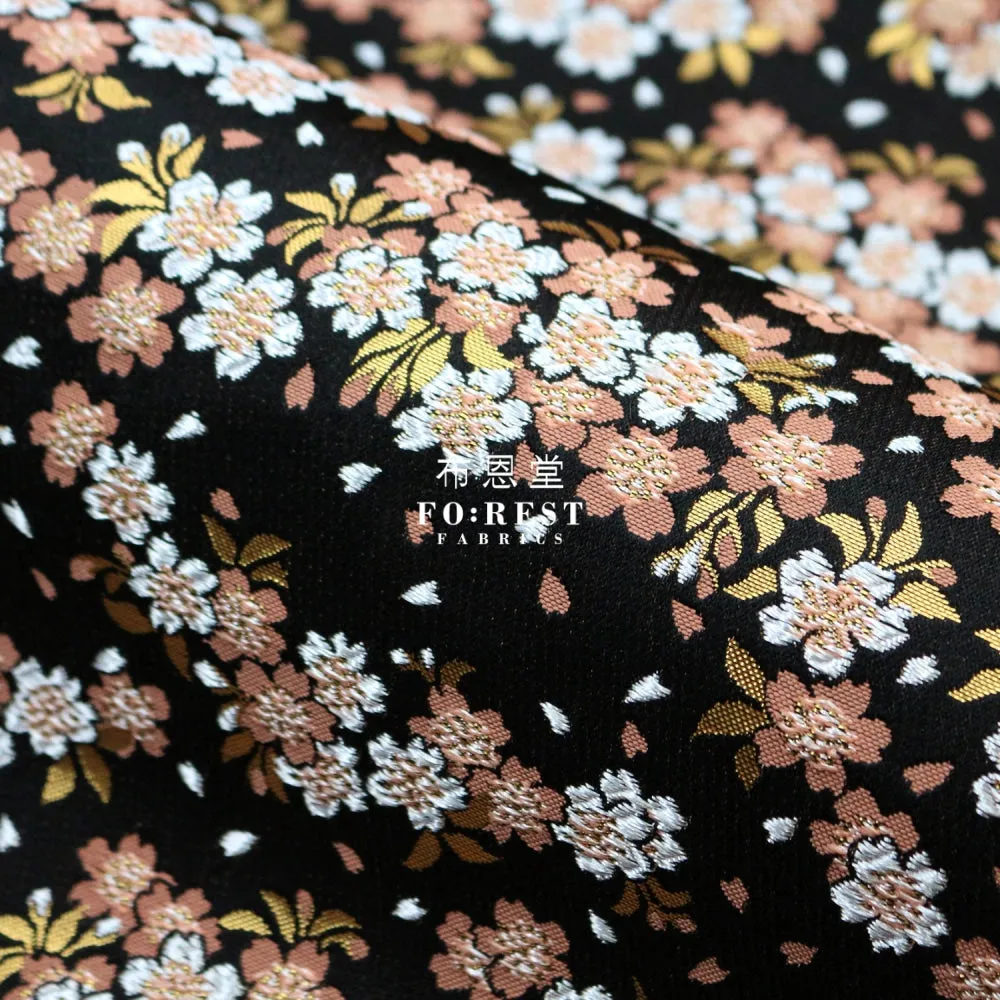 Gold Brocade - Flowing Sakura fabric Orange