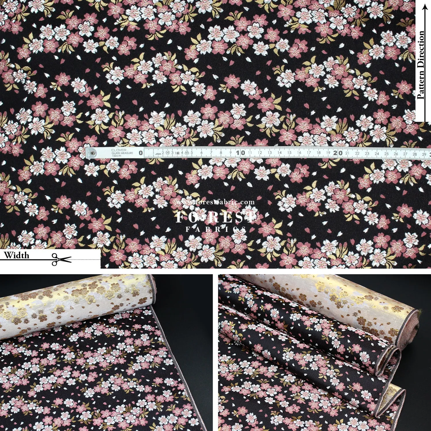 Gold Brocade - Flowing Sakura fabric Pink