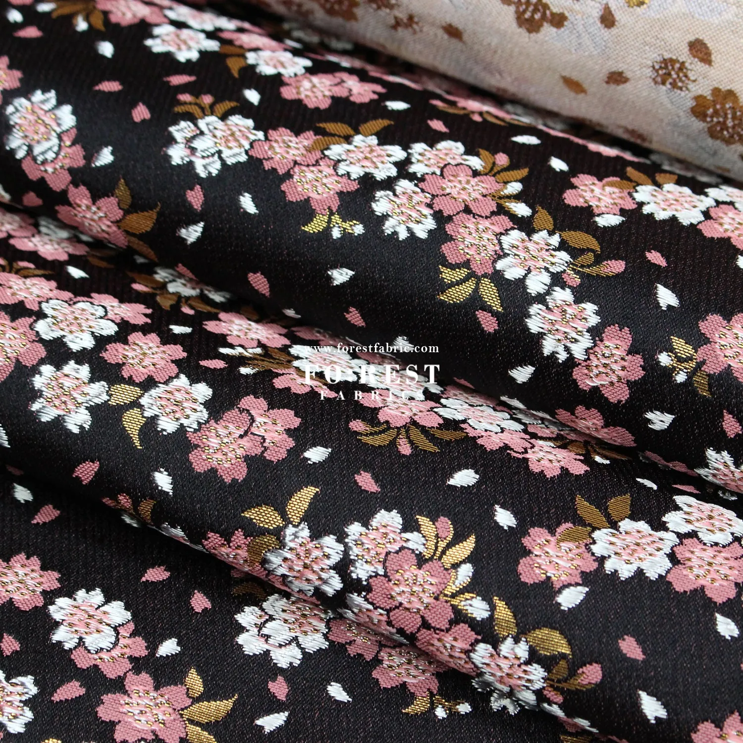 Gold Brocade - Flowing Sakura fabric Pink