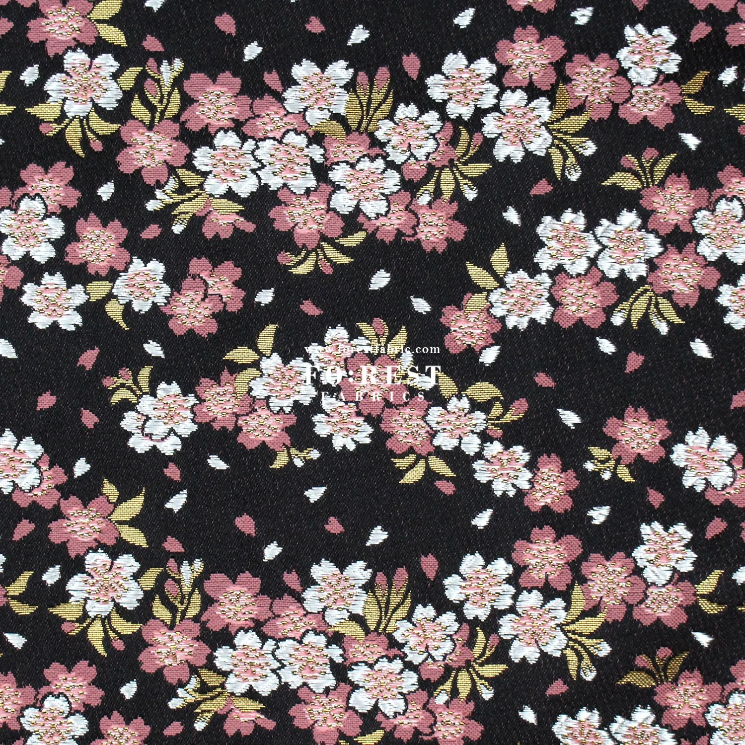 Gold Brocade - Flowing Sakura fabric Pink