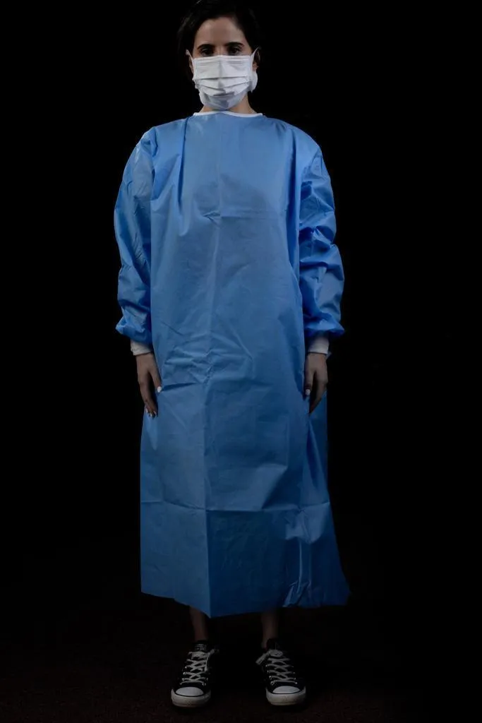 Gowns - Dental Medical Latex Free Disposable Isolation Gowns Knit Cuff Non Woven | Fluid Resistant (30 Gowns/5 Packs, Blue)