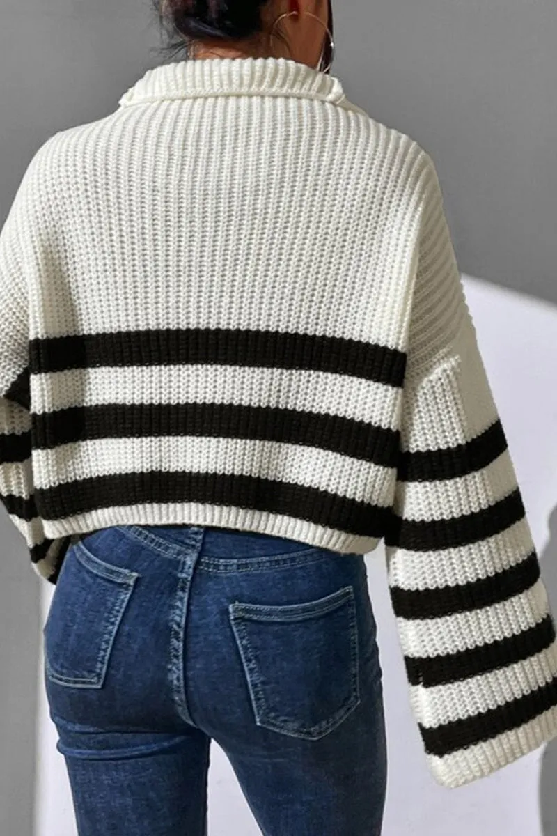 HWS1145 Striped Quarter-Zip Sweater
