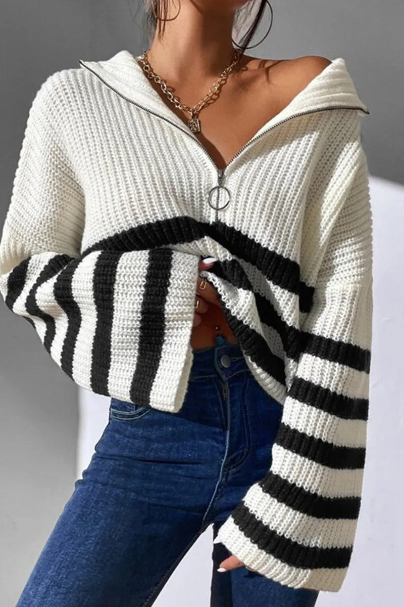 HWS1145 Striped Quarter-Zip Sweater