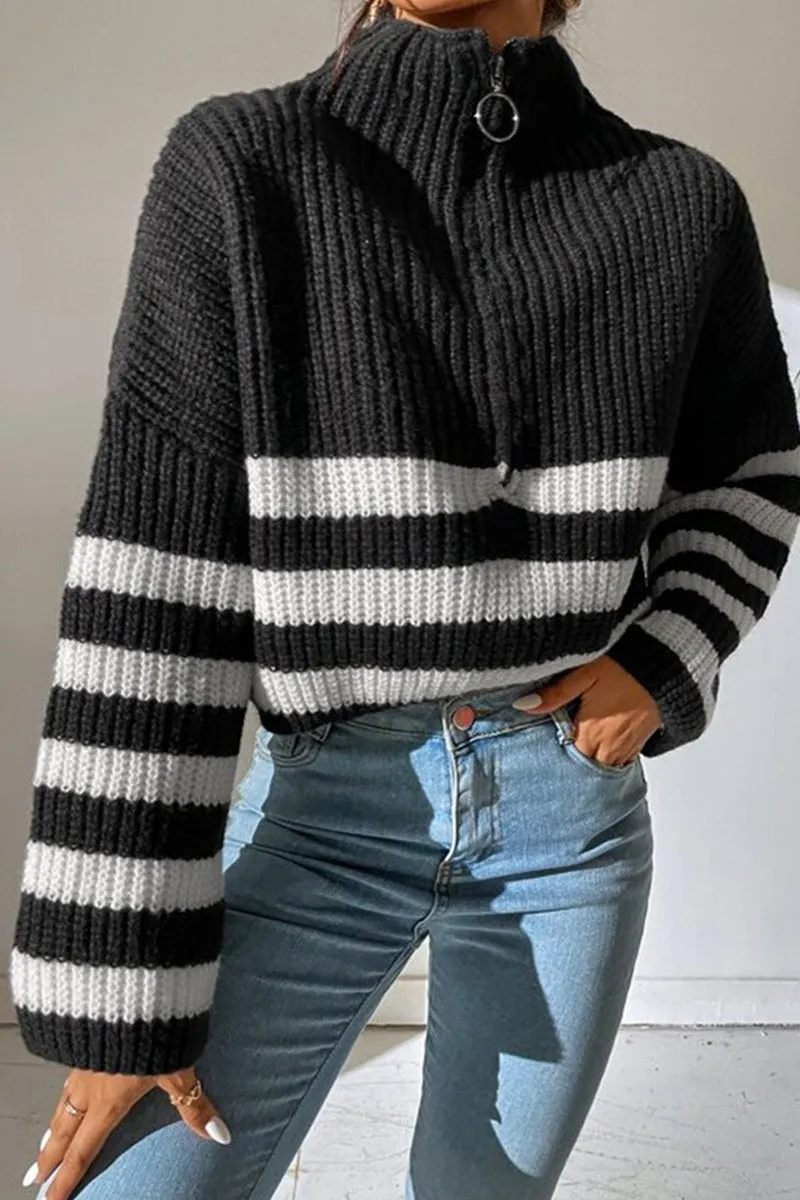 HWS1145 Striped Quarter-Zip Sweater