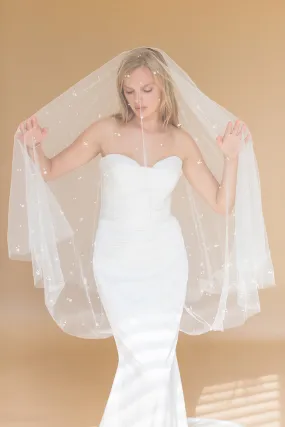 ILARIA FINGERTIP VEIL WITH LONG BLUSHER & SCATTERED PEARL CLUSTERS