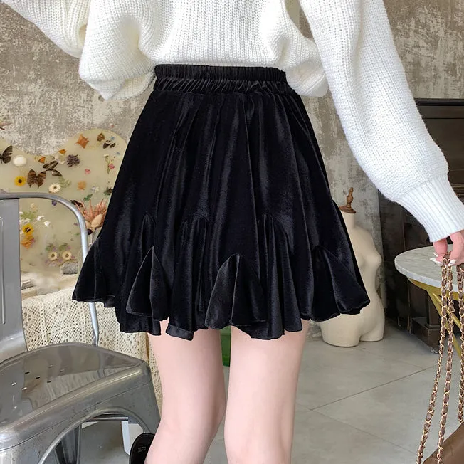 Irregular Velvet High-Waisted Versatile Short Skirt