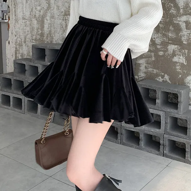 Irregular Velvet High-Waisted Versatile Short Skirt