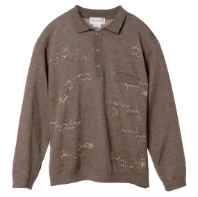 Jacquard Interlock Knit Wool Polo Sweater