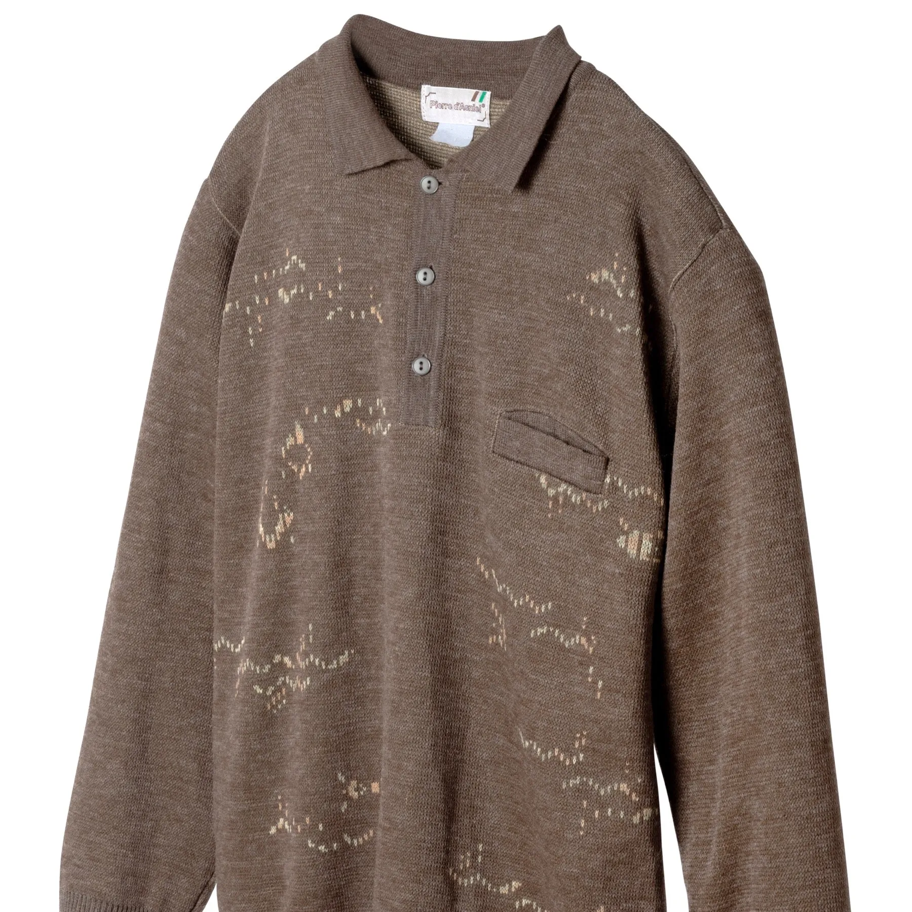 Jacquard Interlock Knit Wool Polo Sweater