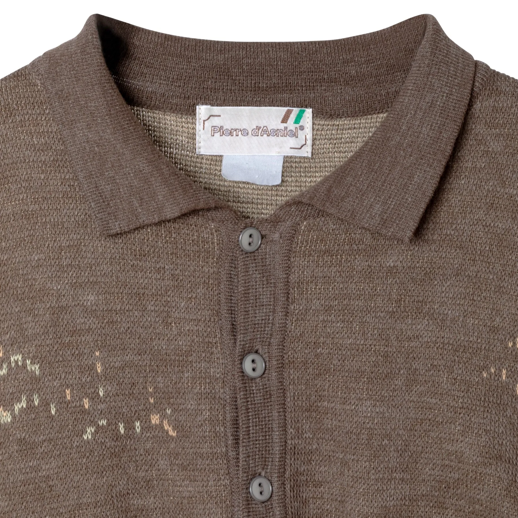 Jacquard Interlock Knit Wool Polo Sweater