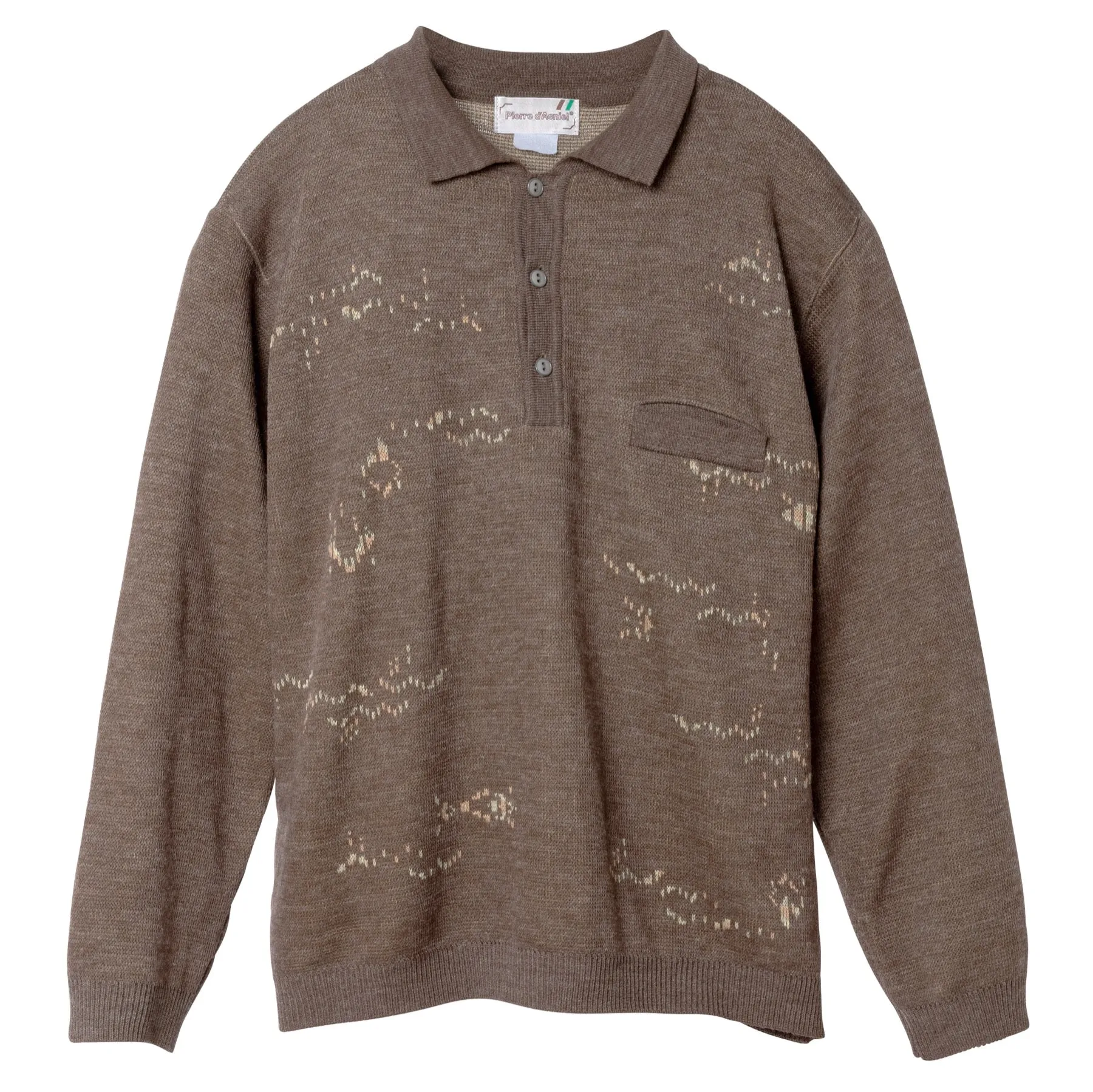 Jacquard Interlock Knit Wool Polo Sweater