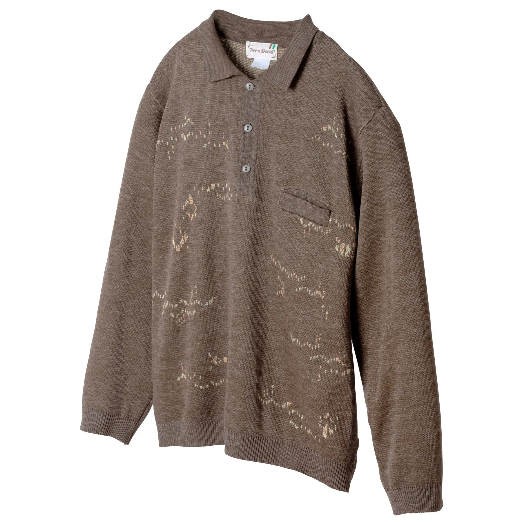 Jacquard Interlock Knit Wool Polo Sweater