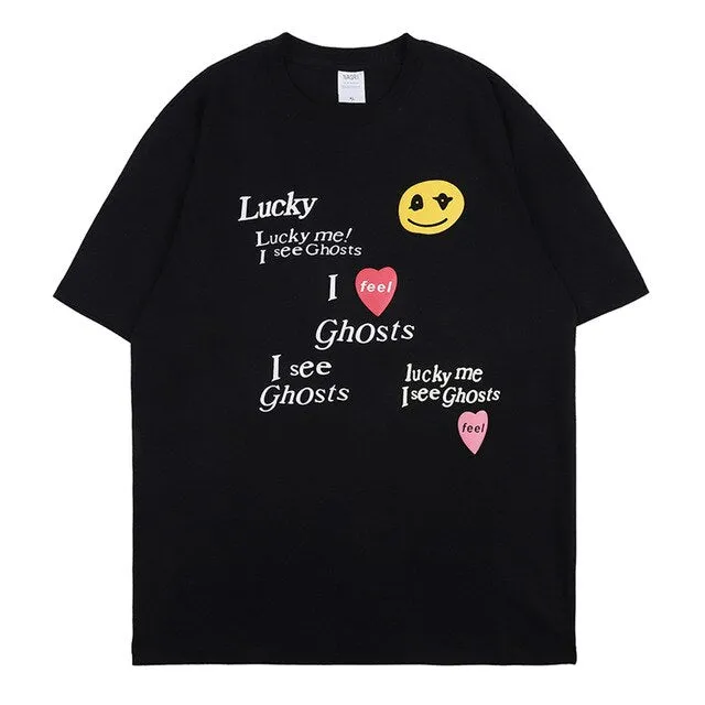 Kanye LUCKY ME I SEE GHOSTS Short Sleeve Oversized T-Shirt