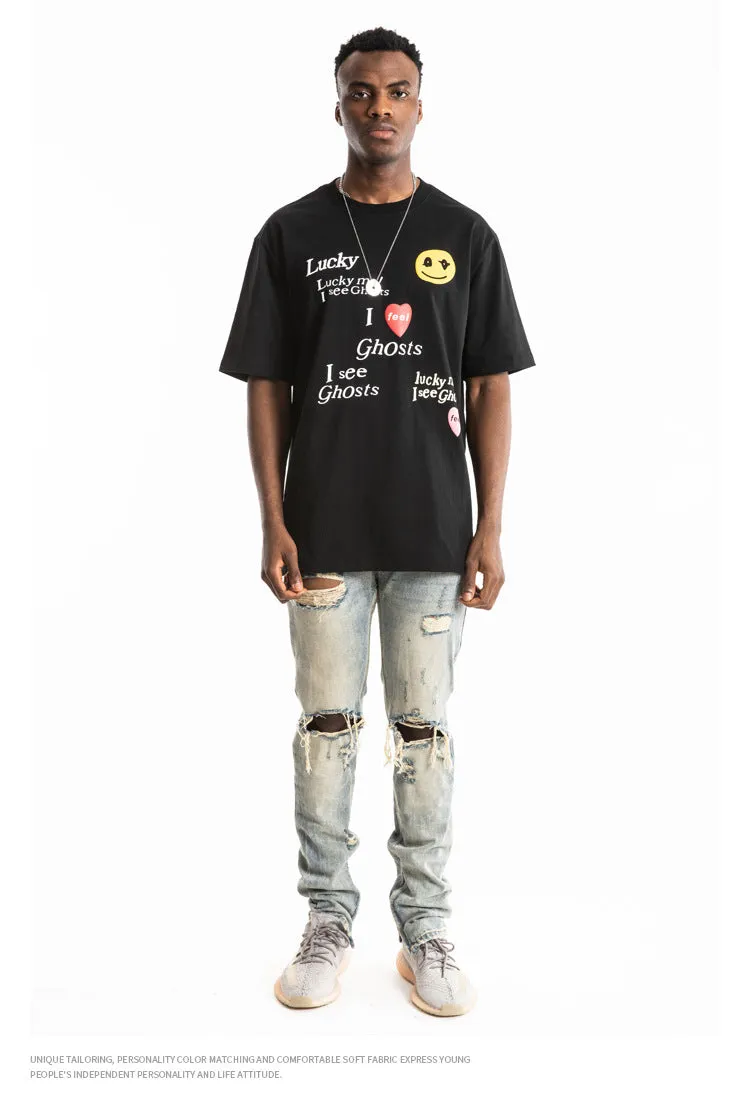 Kanye LUCKY ME I SEE GHOSTS Short Sleeve Oversized T-Shirt