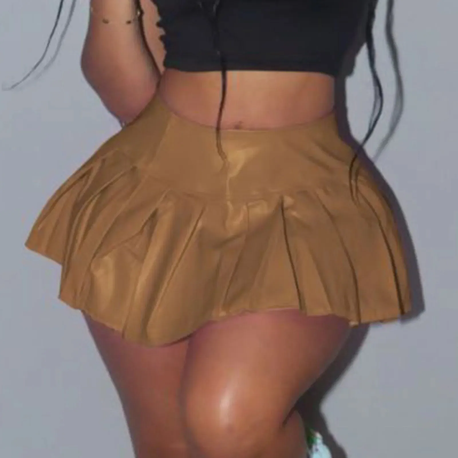 Leather Micro Mini Skirt Fashion High Waist Pink Versatile Stretchy Informal Hoop Petticoat Sexy Skirt