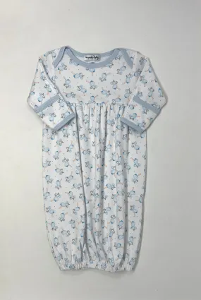 Light Blue Tiny Stork Embroidered Gathered Gown