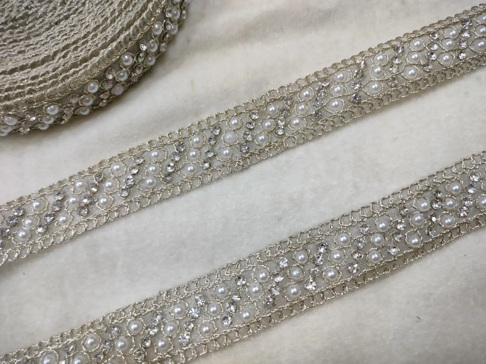 Light Gold  Embellished Pearl Trim