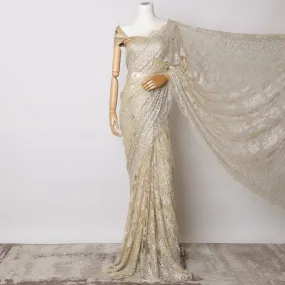 Light Gold Premium French Metallic Chantilly Saree Lace with Stone Work - 5.5 Meters, Width 110 cm-D21072