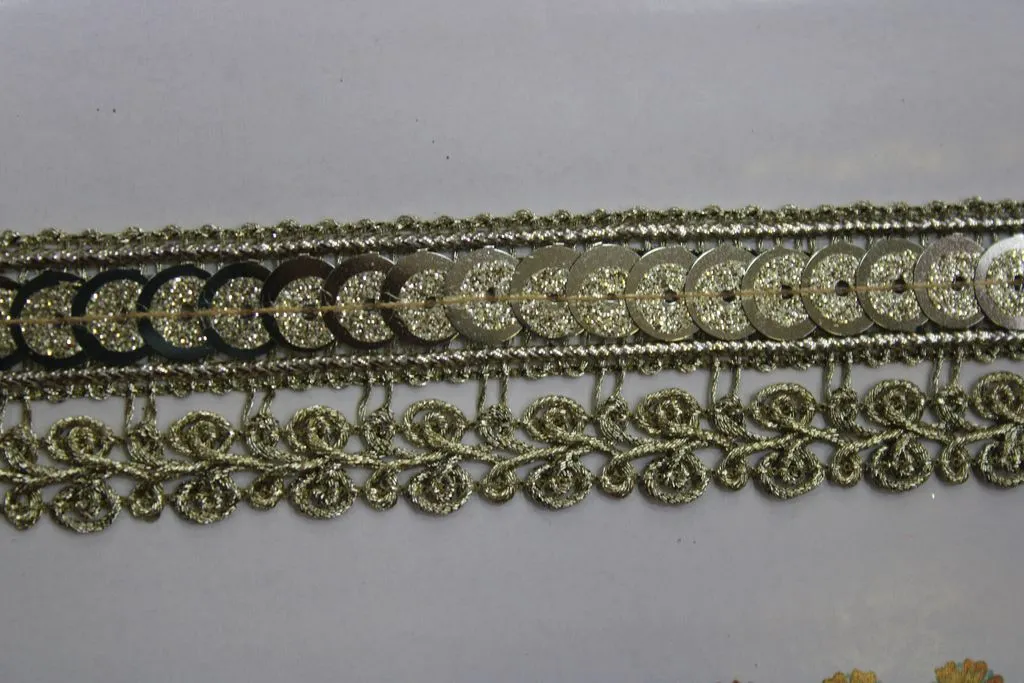 Light Golden Designer Sequins and Zari Work Embroidered Border