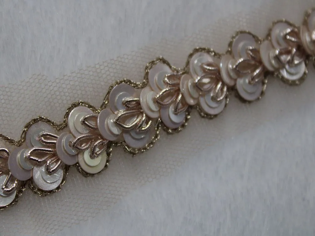 Light Golden White Sequins Handwork Embroidered Border