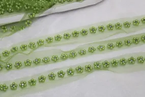 Light Green Floral Handwork Pearl Work Embroidered Border
