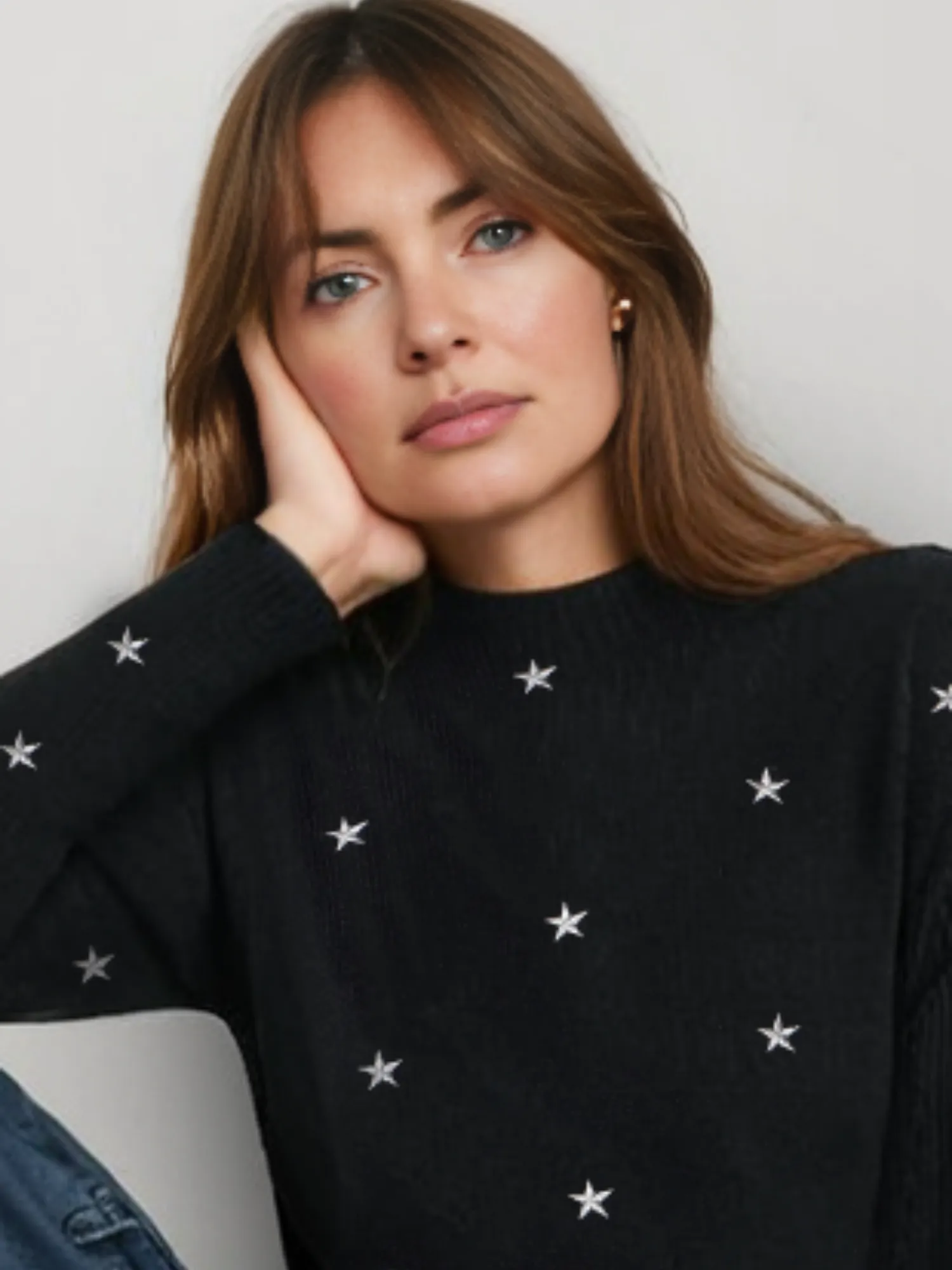Long Sleeve Mock Neck Embroidered Sweater