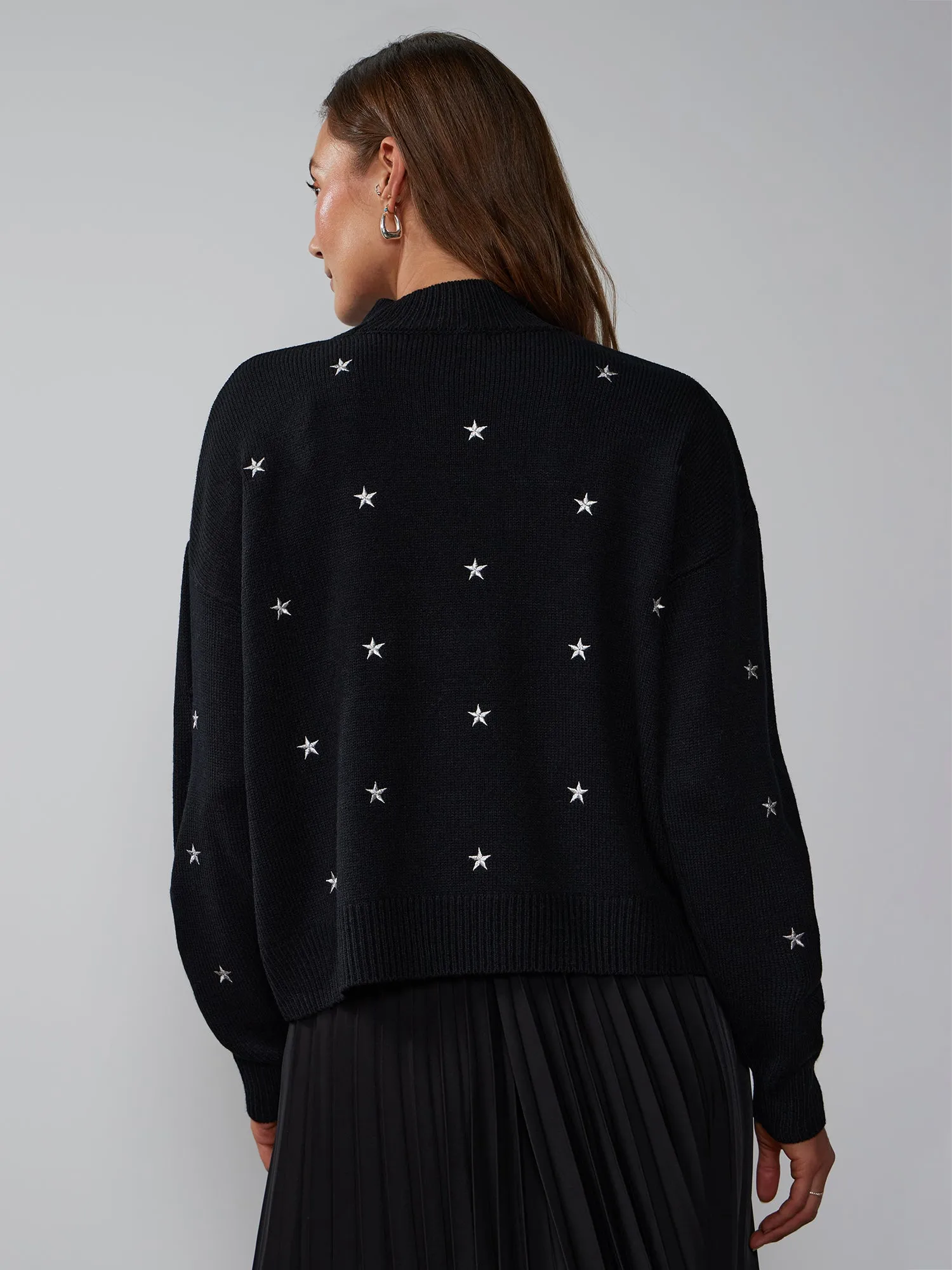 Long Sleeve Mock Neck Embroidered Sweater