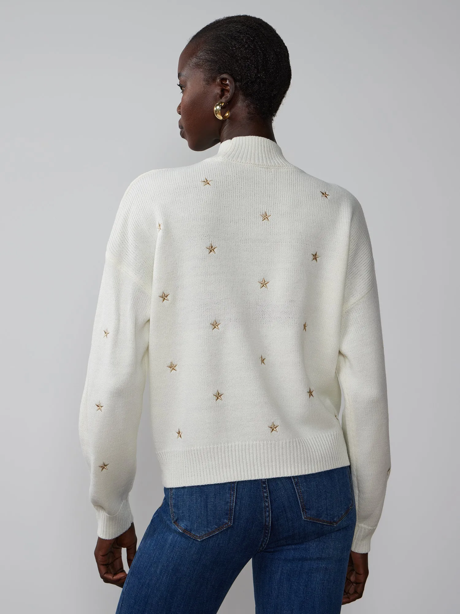 Long Sleeve Mock Neck Embroidered Sweater