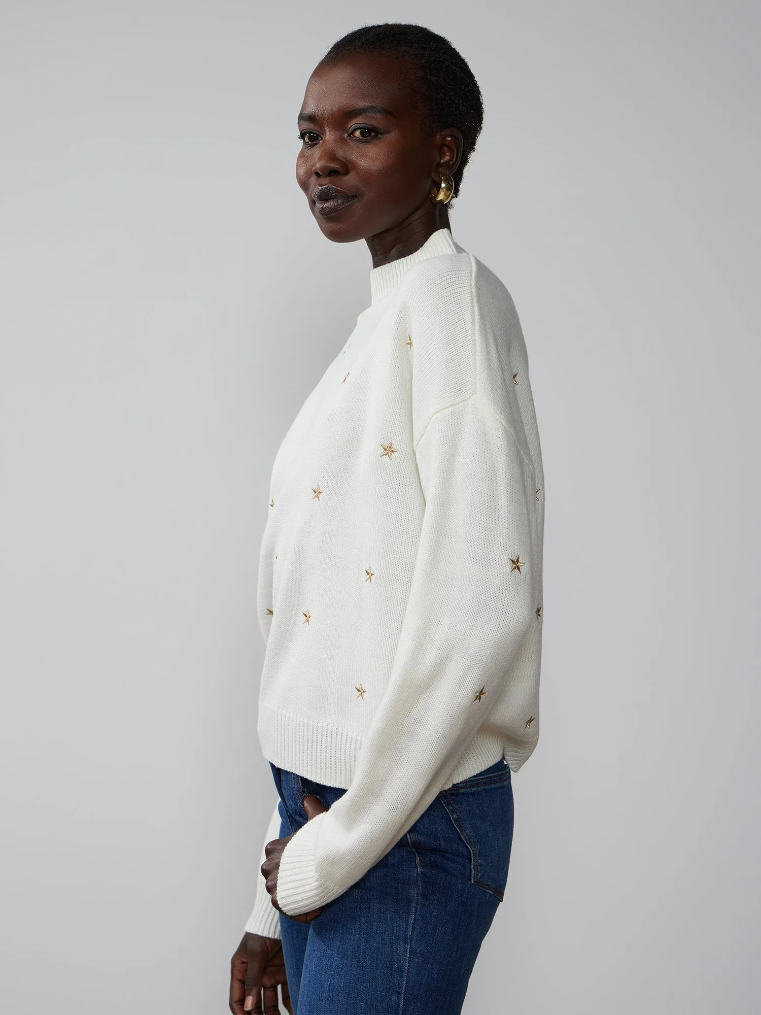 Long Sleeve Mock Neck Embroidered Sweater