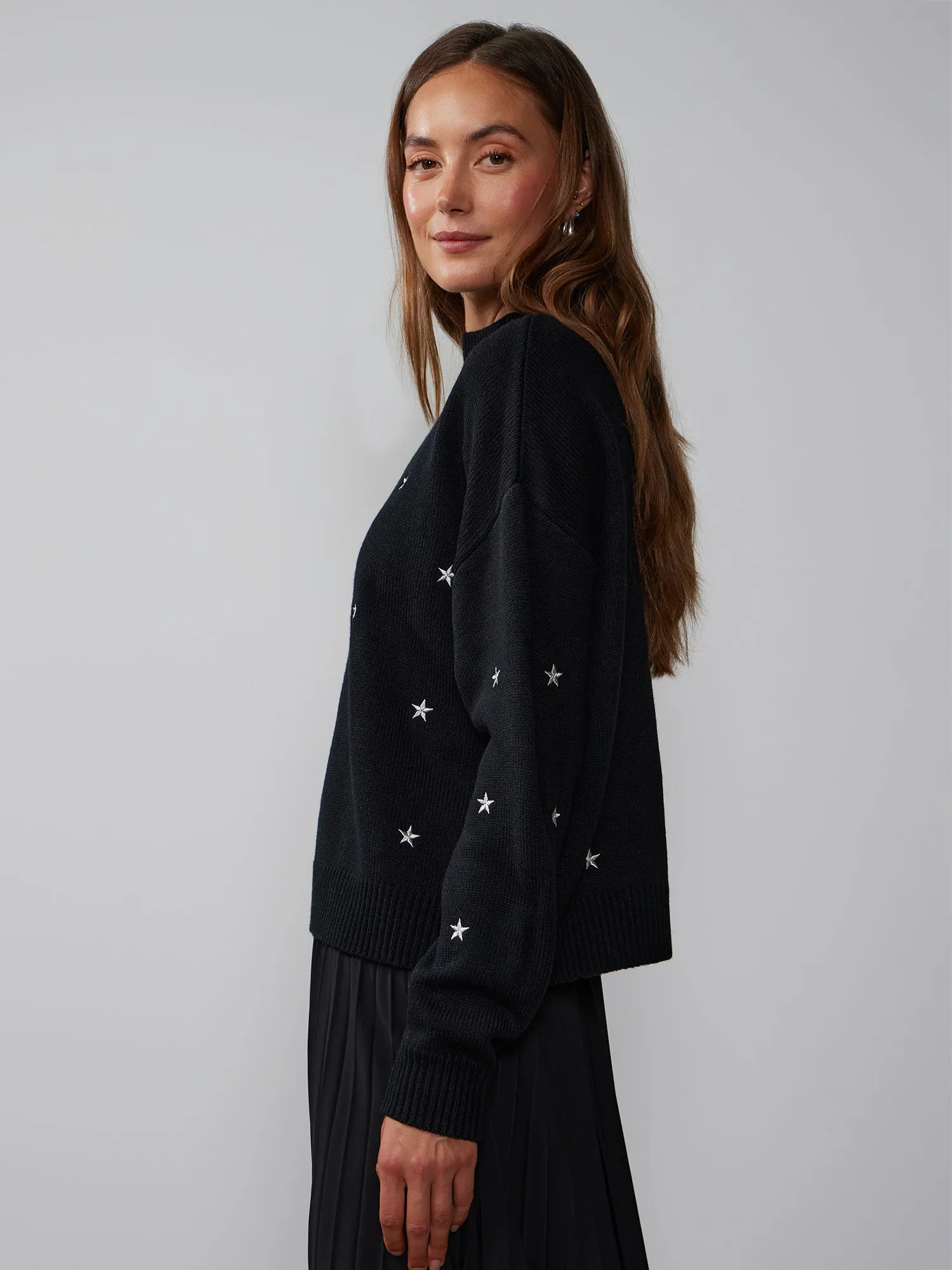 Long Sleeve Mock Neck Embroidered Sweater