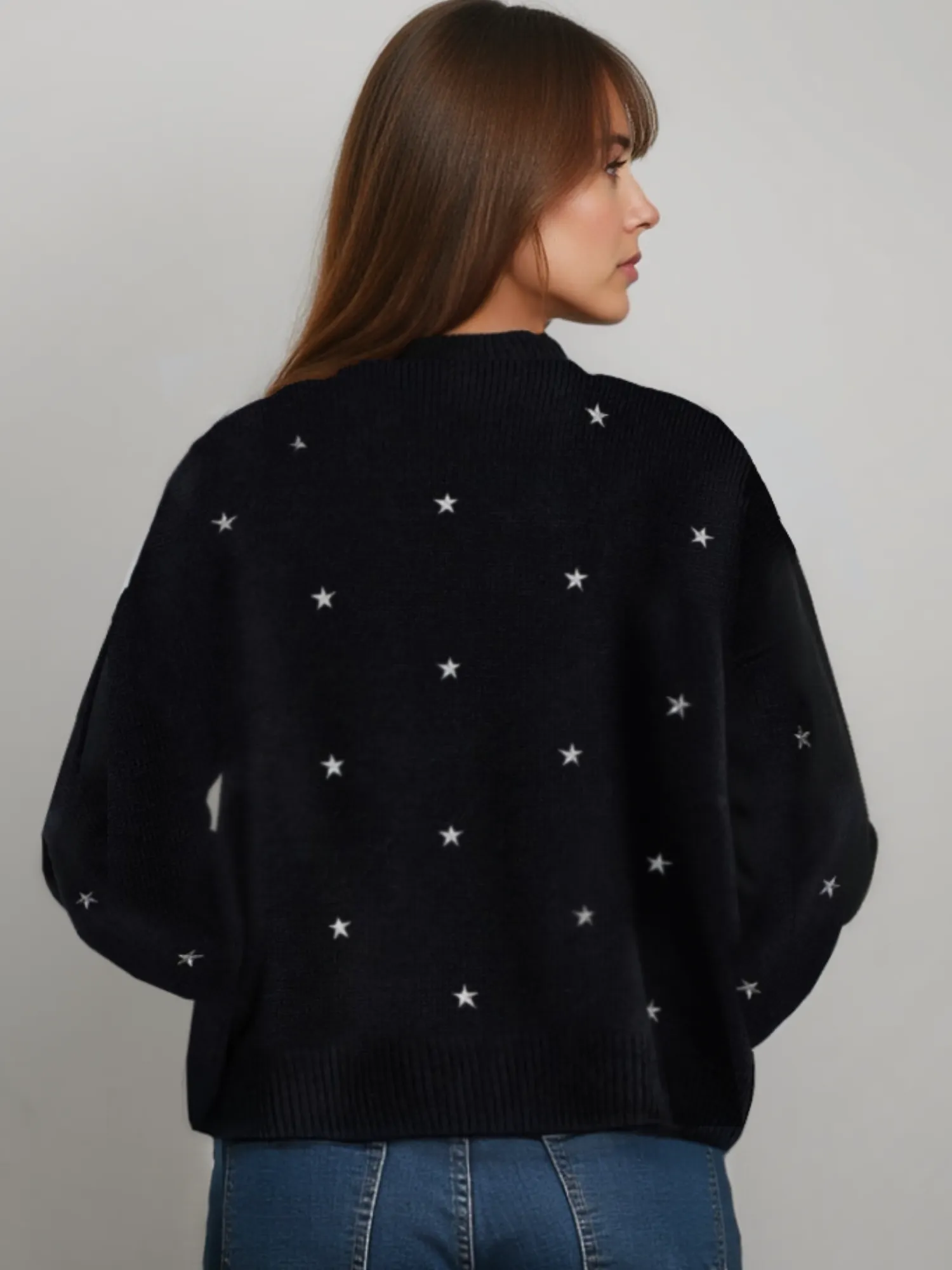 Long Sleeve Mock Neck Embroidered Sweater