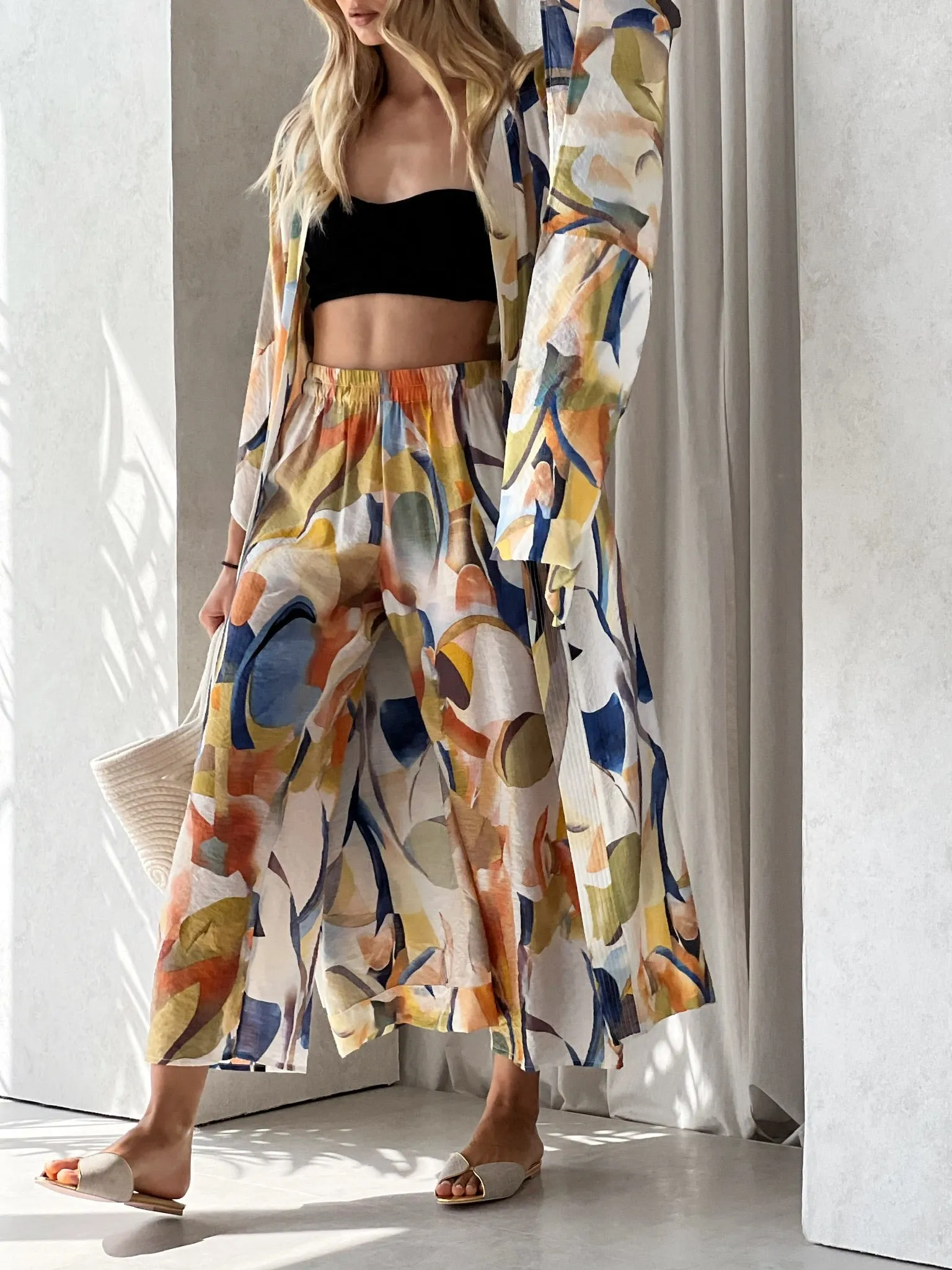 Mahra Printed Tie Robe | Green Mix