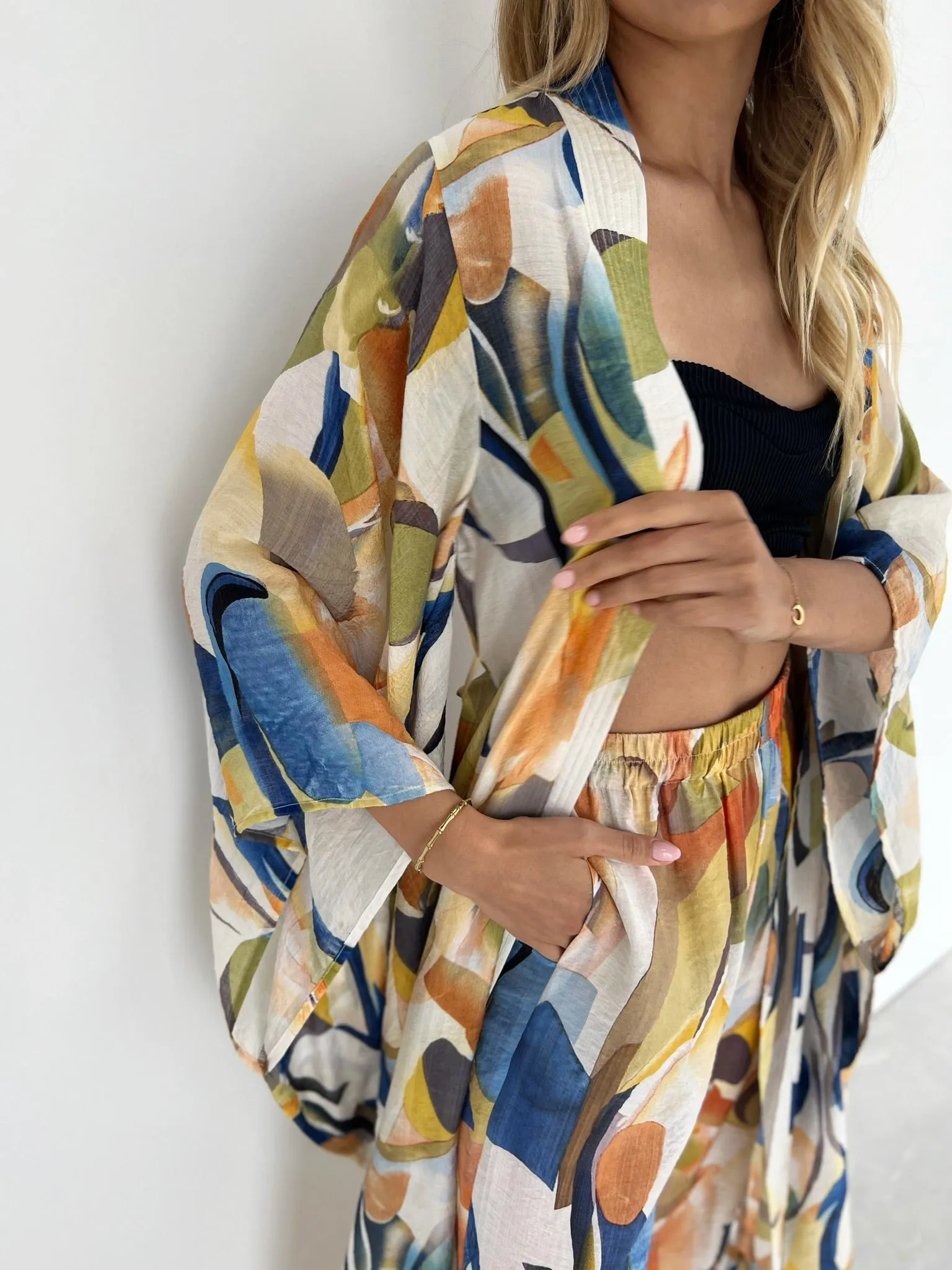 Mahra Printed Tie Robe | Green Mix