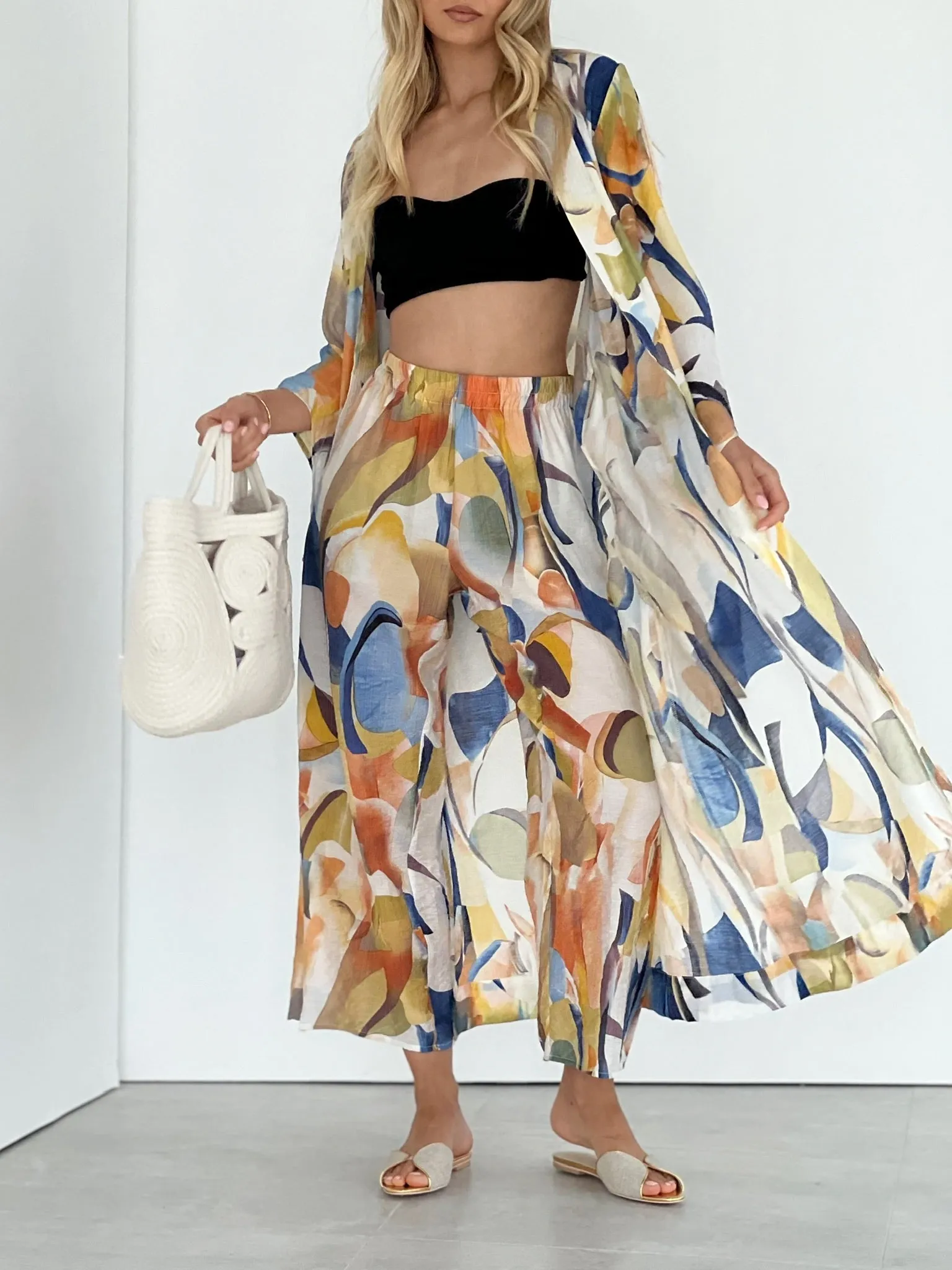 Mahra Printed Tie Robe | Green Mix