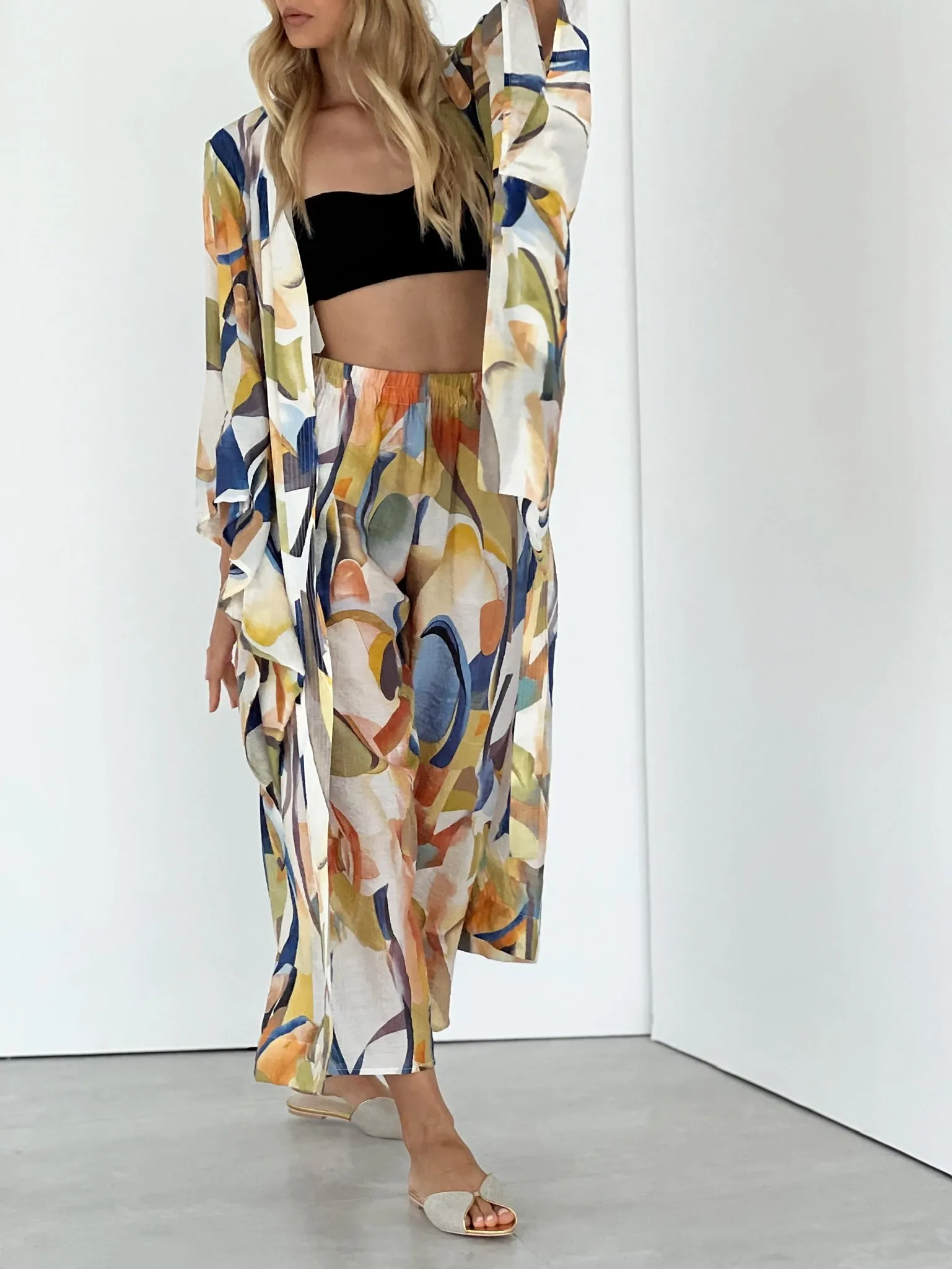 Mahra Printed Tie Robe | Green Mix
