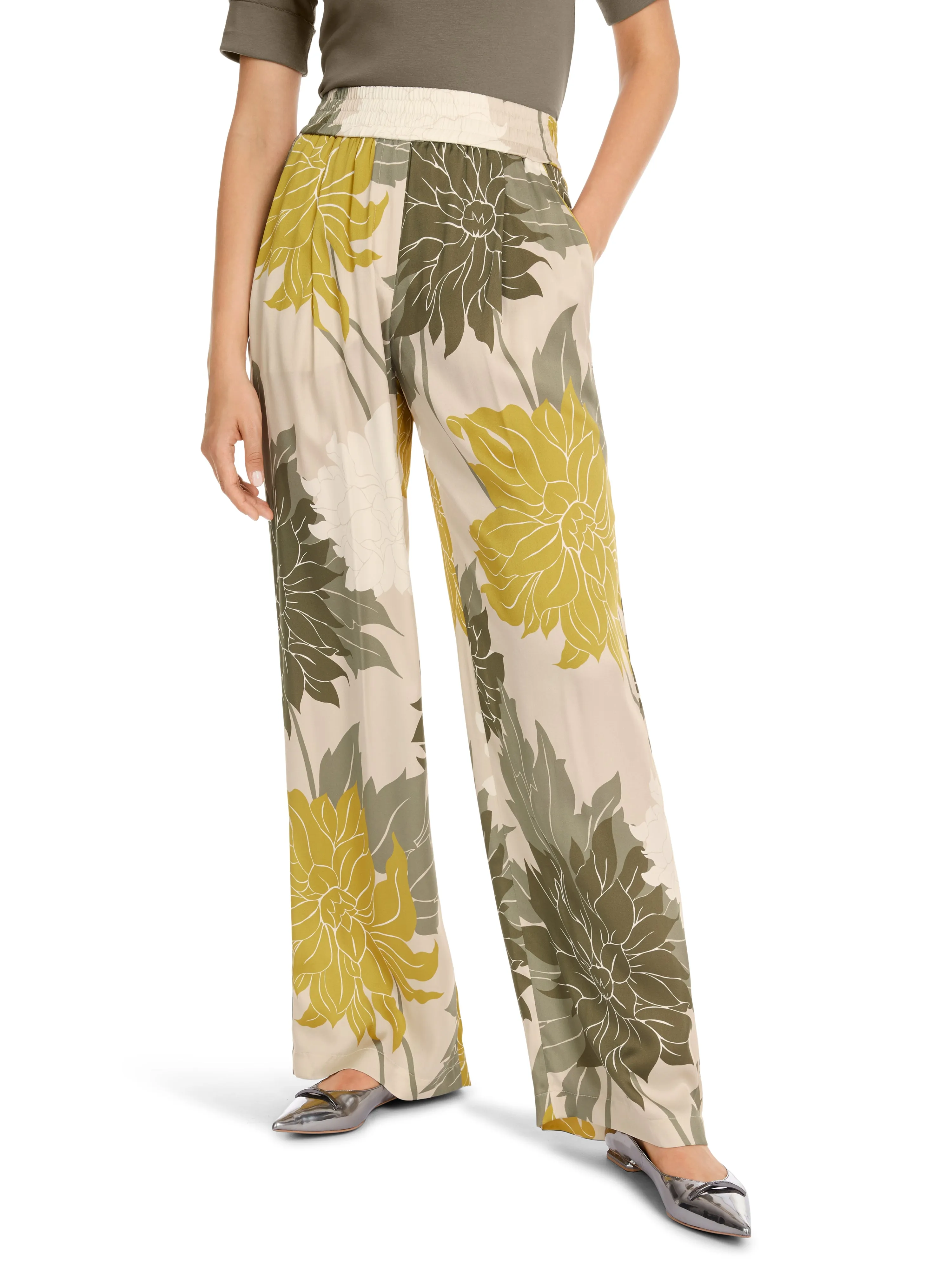 MARC CAIN Floral Fine Silk Trousers
