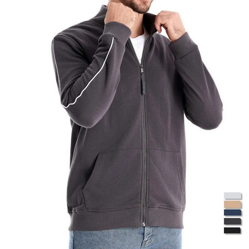 Men's Stand Collar Long-Sleeve Zipper Sweatshirt Sweaters