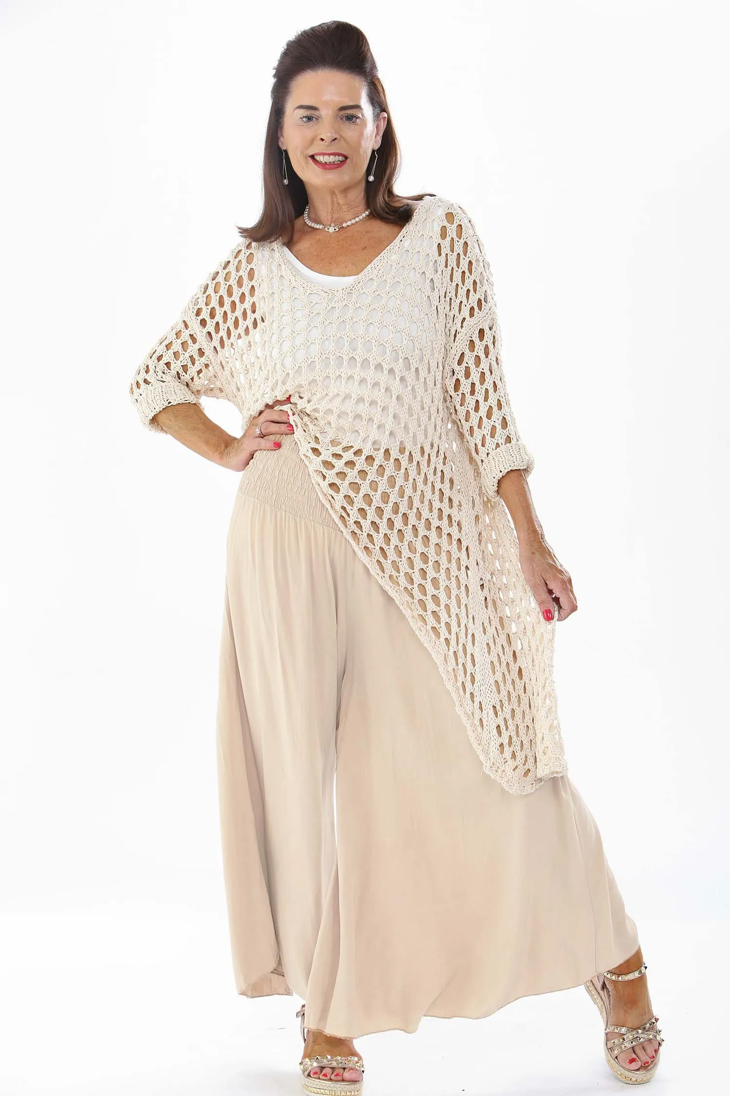 Mona Palazzo Trouser in Beige