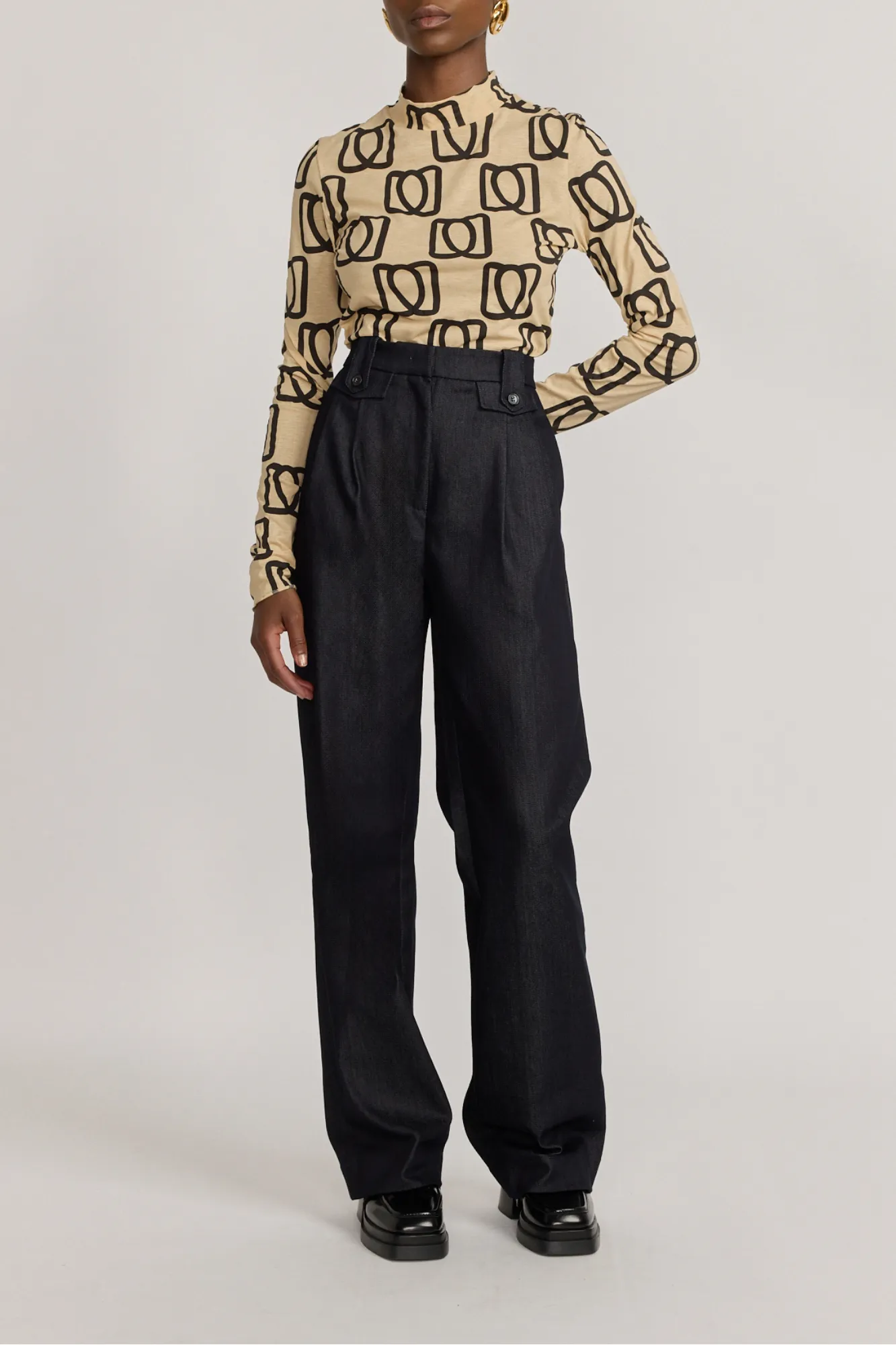 MONOGRAM BLACK & BEIGE LONG SLEEVE SHIRT