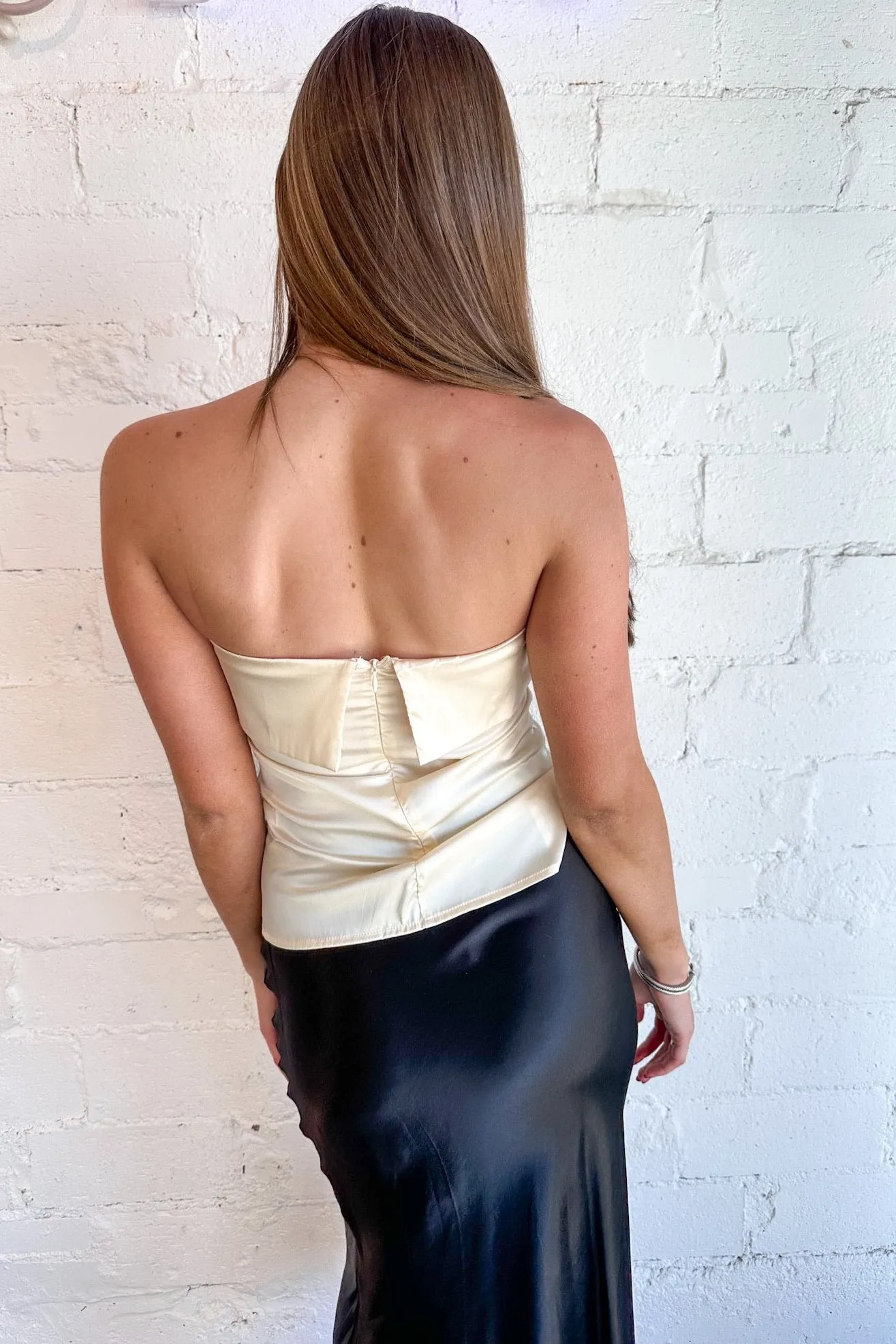 Moonlit Satin Strapless Top
